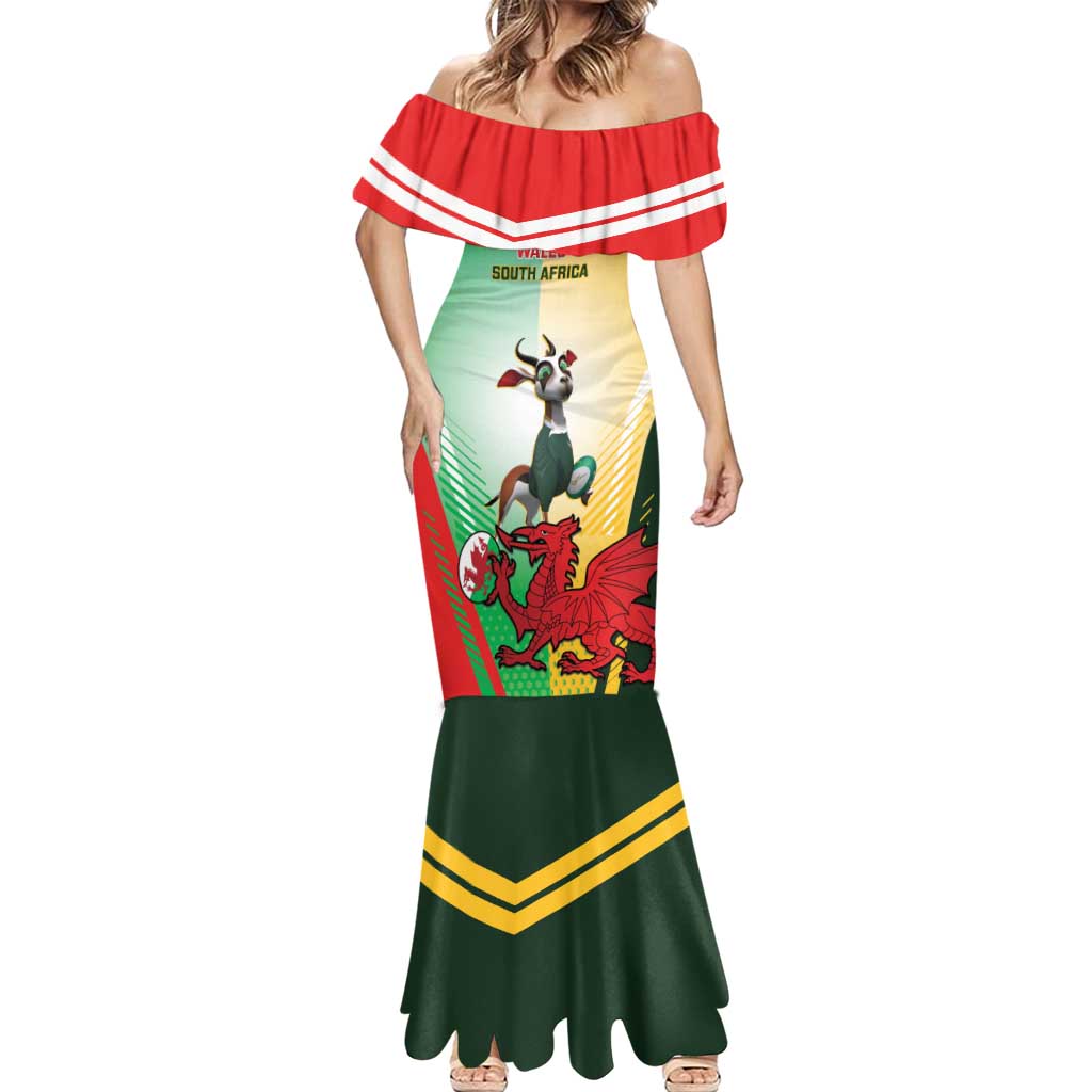 Custom South Africa And Wales Rugby Mermaid Dress Springboks Welsh Mascots Dynamic Version