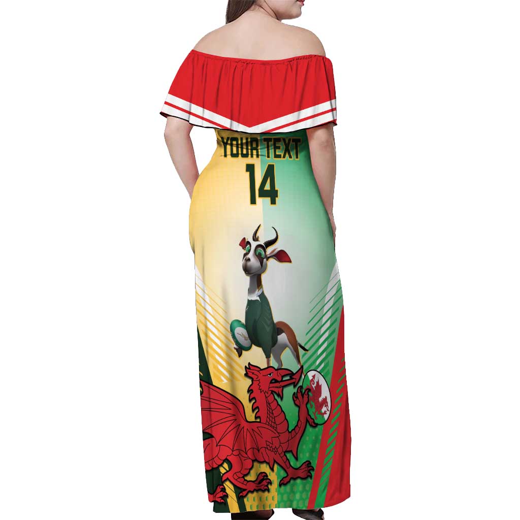 Custom South Africa And Wales Rugby Off Shoulder Maxi Dress Springboks Welsh Mascots Dynamic Version