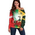 Custom South Africa And Wales Rugby Off Shoulder Sweater Springboks Welsh Mascots Dynamic Version