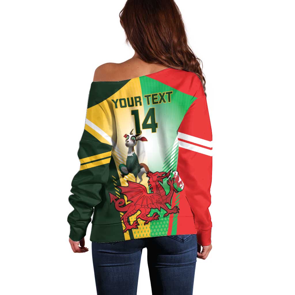 Custom South Africa And Wales Rugby Off Shoulder Sweater Springboks Welsh Mascots Dynamic Version