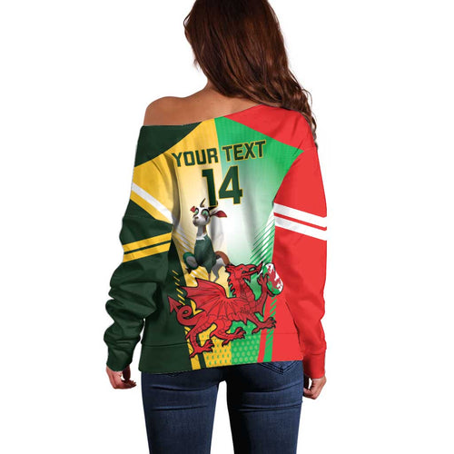 Custom South Africa And Wales Rugby Off Shoulder Sweater Springboks Welsh Mascots Dynamic Version