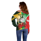Custom South Africa And Wales Rugby Off Shoulder Sweater Springboks Welsh Mascots Dynamic Version