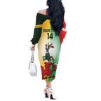 Custom South Africa And Wales Rugby Off The Shoulder Long Sleeve Dress Springboks Welsh Mascots Dynamic Version