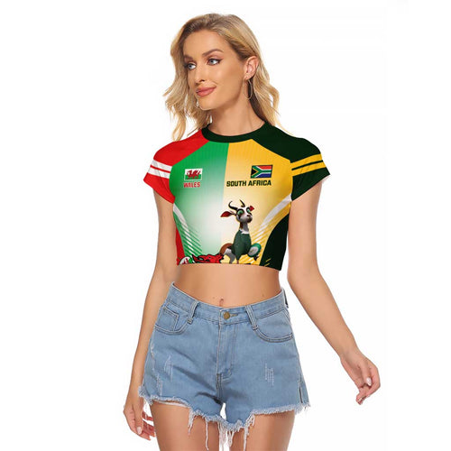Custom South Africa And Wales Rugby Raglan Cropped T Shirt Springboks Welsh Mascots Dynamic Version