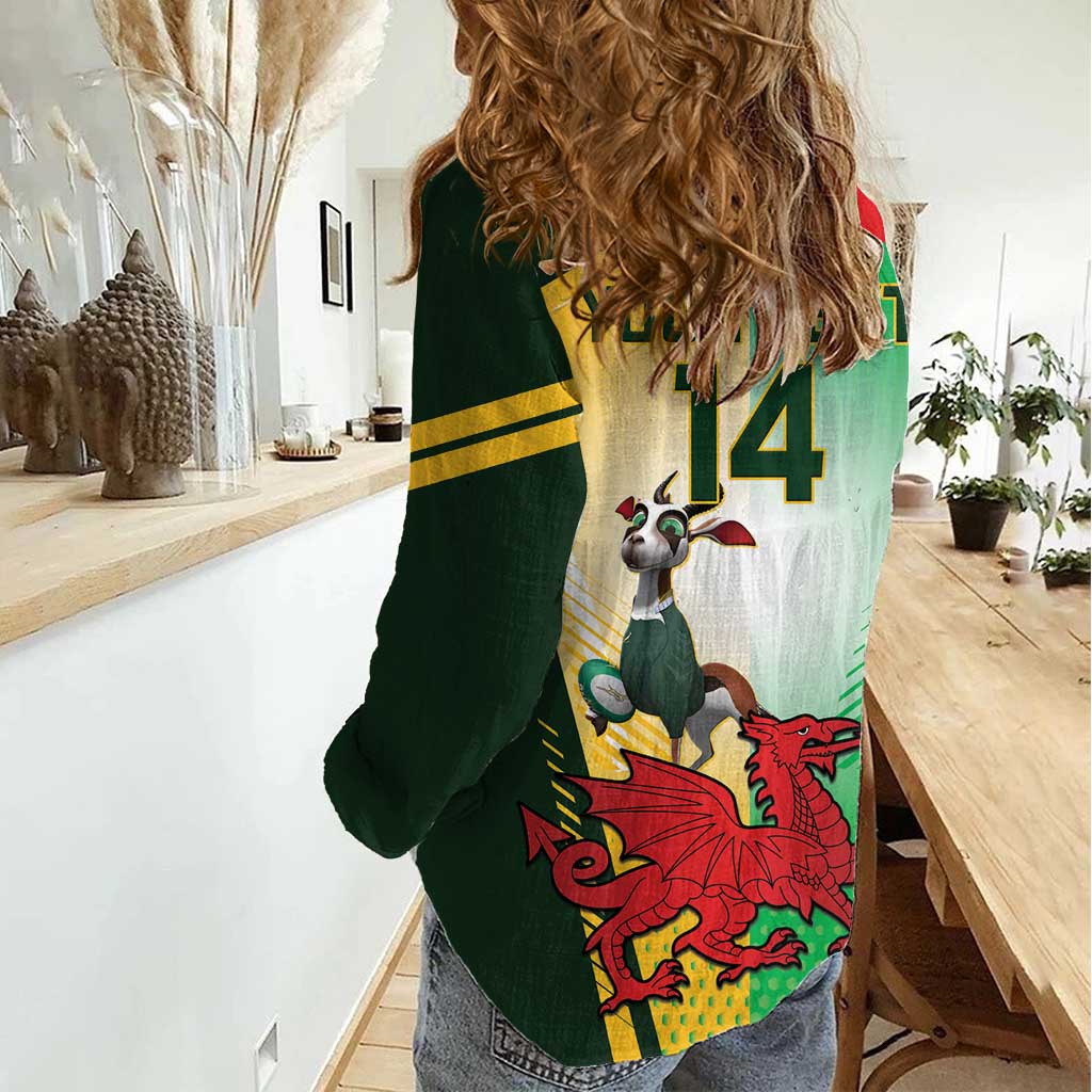 Custom South Africa And Wales Rugby Women Casual Shirt Springboks Welsh Mascots Dynamic Version