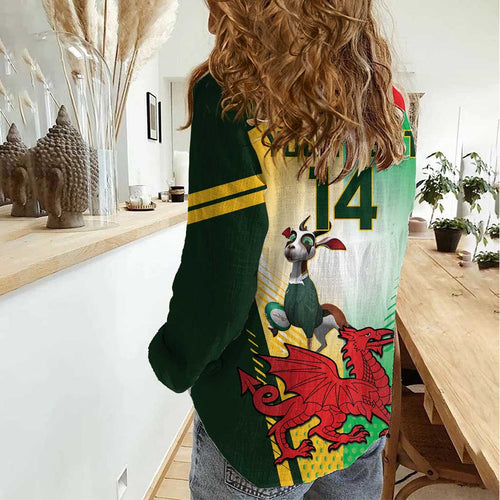 Custom South Africa And Wales Rugby Women Casual Shirt Springboks Welsh Mascots Dynamic Version