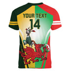 Custom South Africa And Wales Rugby Women V-Neck T-Shirt Springboks Welsh Mascots Dynamic Version