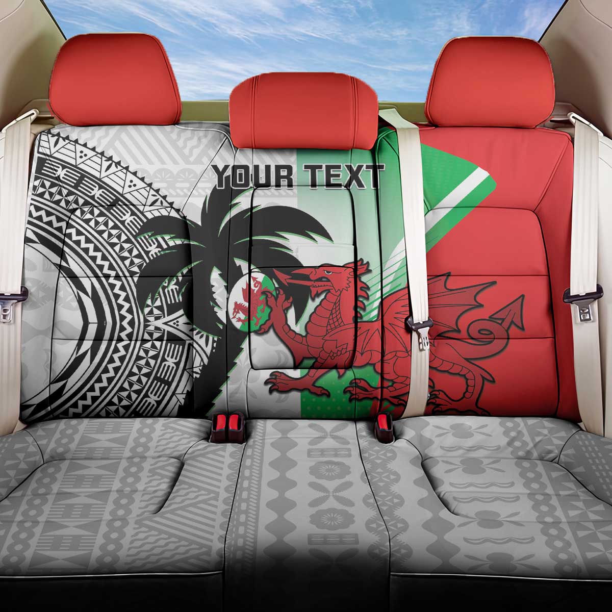 Custom Fiji And Wales Rugby Back Car Seat Cover Fijian Tapa Welsh Mascots Dynamic Version
