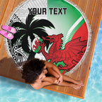 Custom Fiji And Wales Rugby Beach Blanket Fijian Tapa Welsh Mascots Dynamic Version