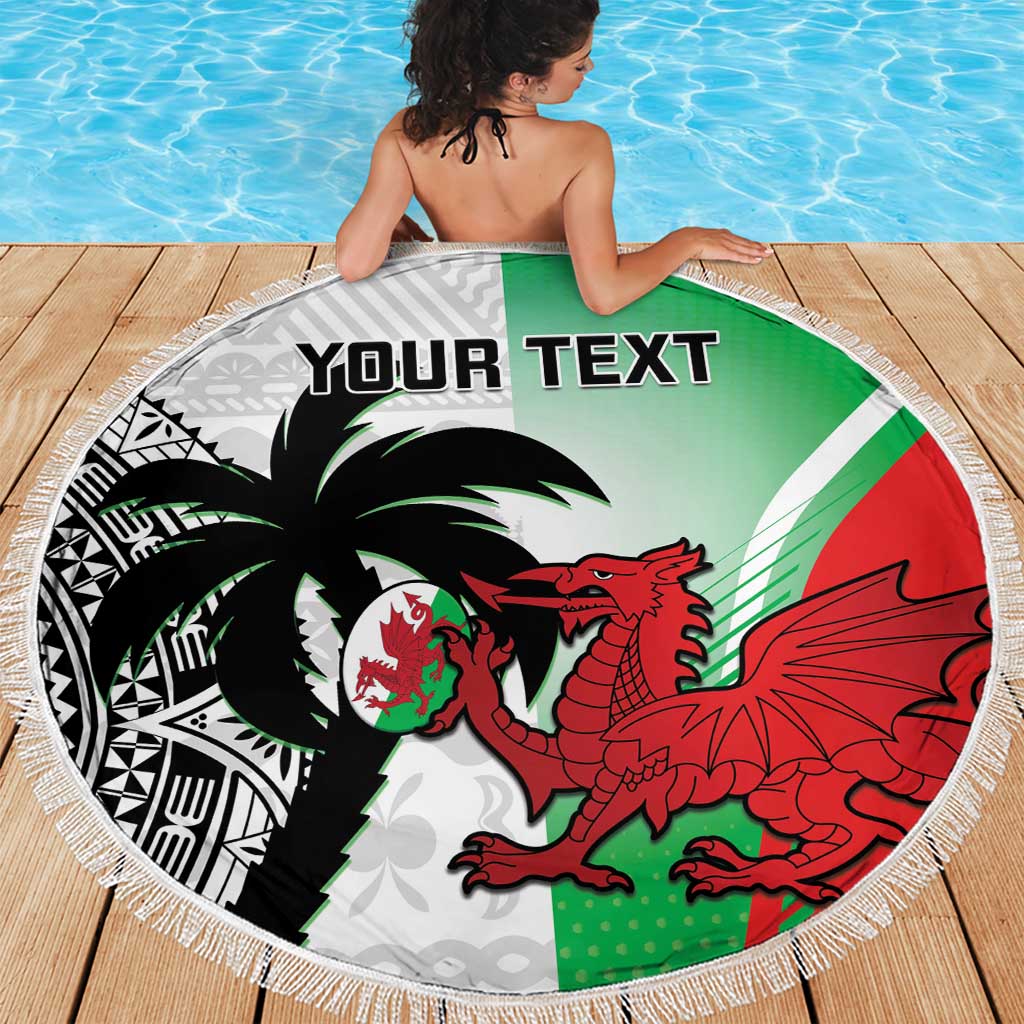 Custom Fiji And Wales Rugby Beach Blanket Fijian Tapa Welsh Mascots Dynamic Version
