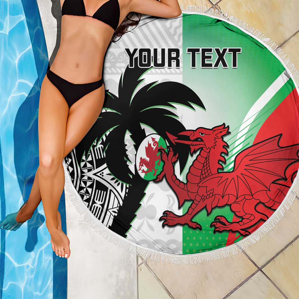 Custom Fiji And Wales Rugby Beach Blanket Fijian Tapa Welsh Mascots Dynamic Version