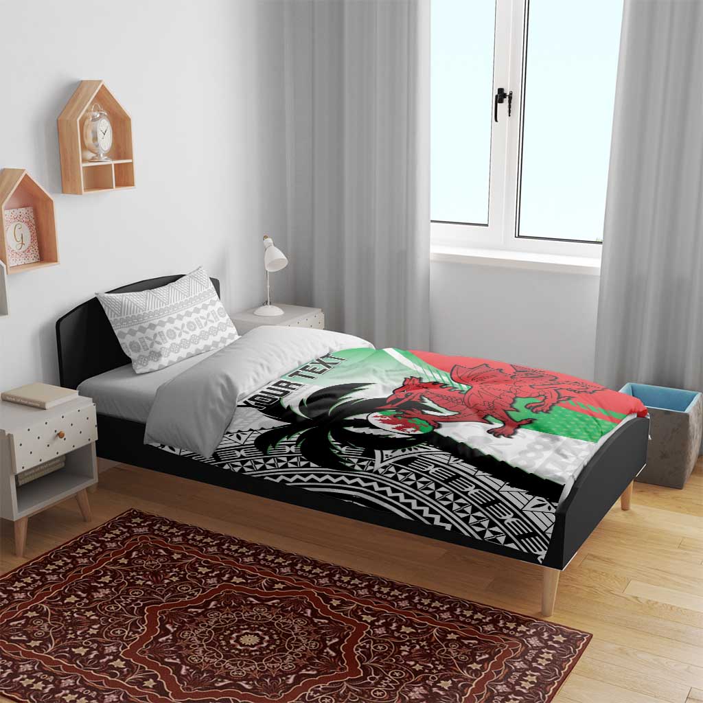 Custom Fiji And Wales Rugby Bedding Set Fijian Tapa Welsh Mascots Dynamic Version