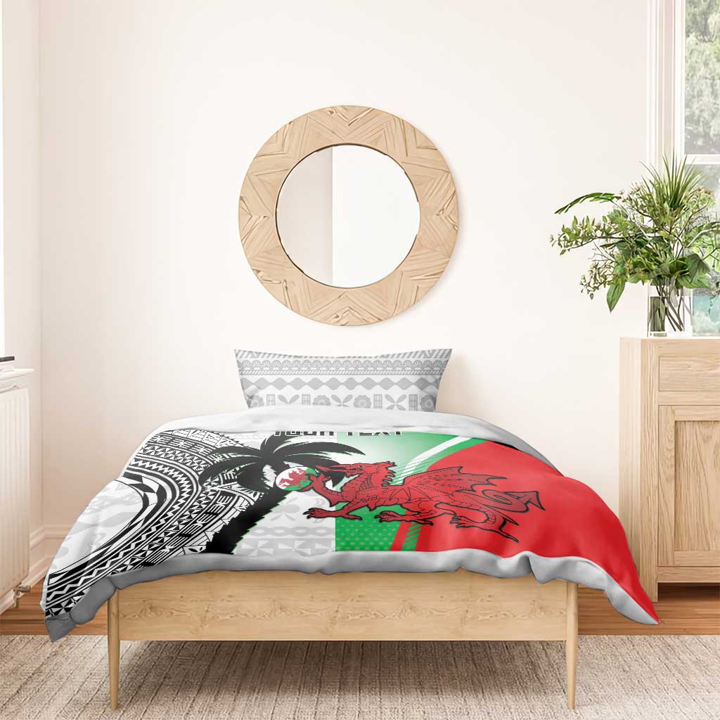 Custom Fiji And Wales Rugby Bedding Set Fijian Tapa Welsh Mascots Dynamic Version