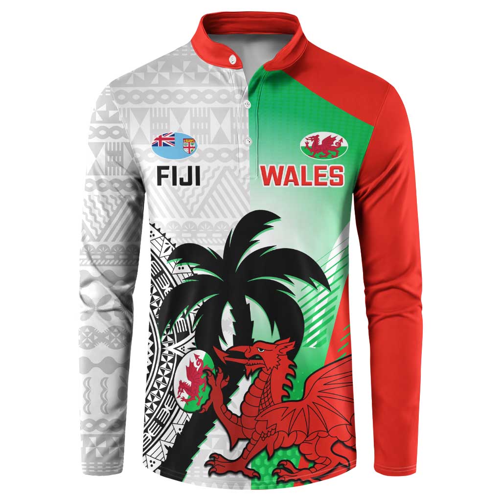 Custom Fiji And Wales Rugby Button Sweatshirt Fijian Tapa Welsh Mascots Dynamic Version