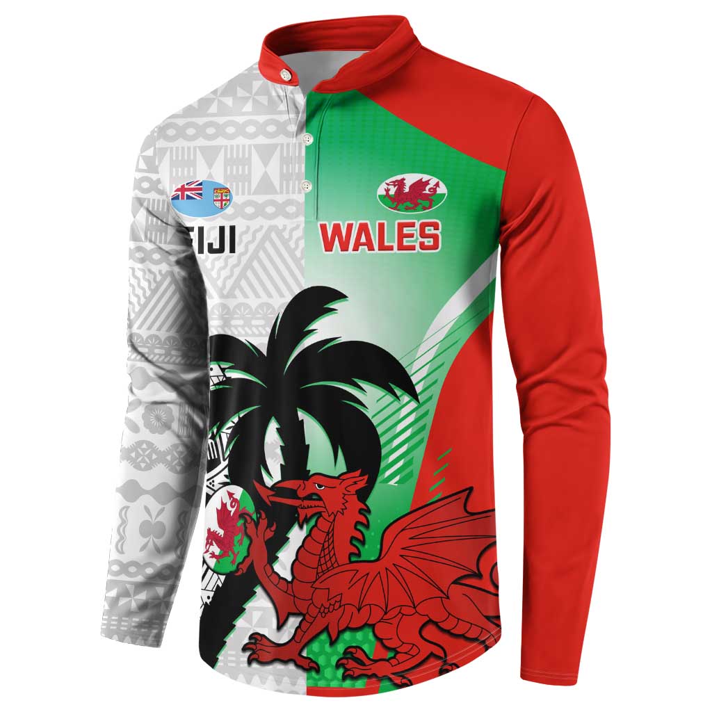 Custom Fiji And Wales Rugby Button Sweatshirt Fijian Tapa Welsh Mascots Dynamic Version
