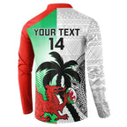 Custom Fiji And Wales Rugby Button Sweatshirt Fijian Tapa Welsh Mascots Dynamic Version