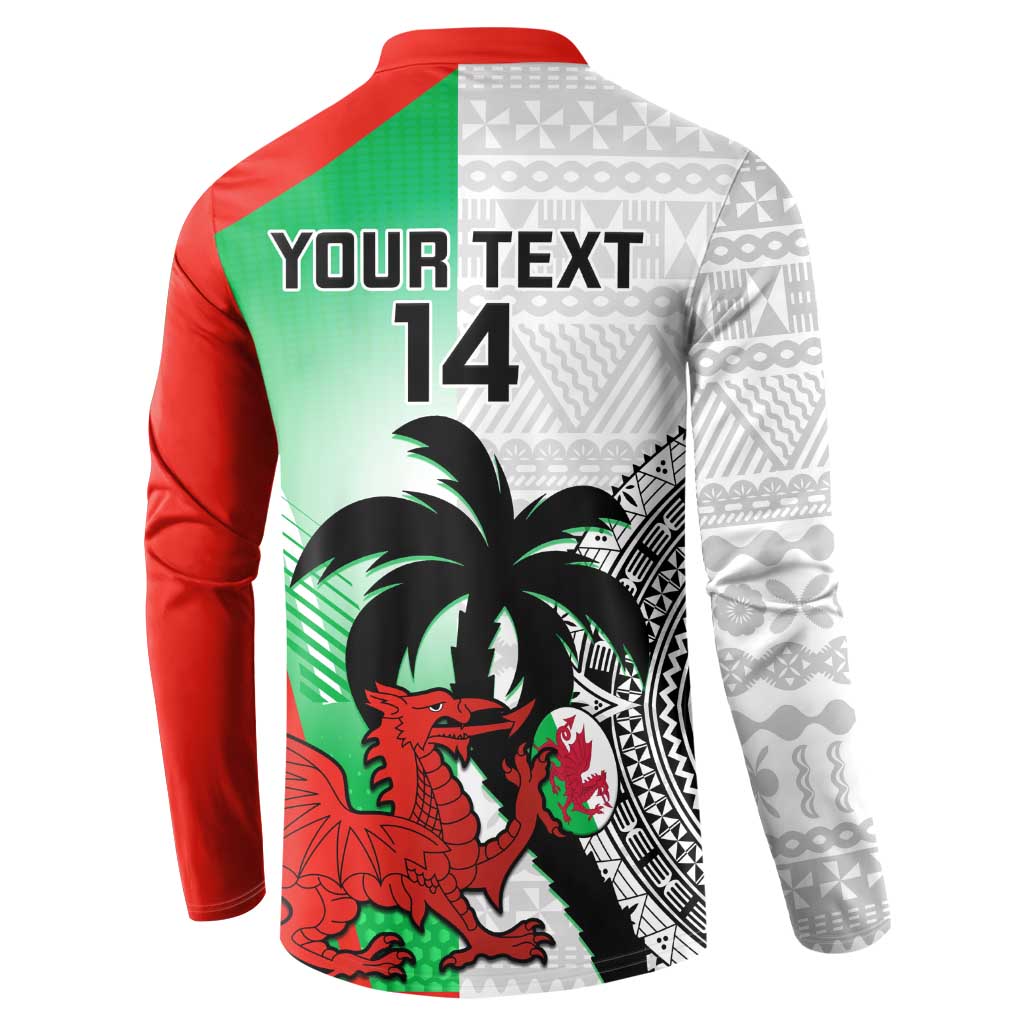 Custom Fiji And Wales Rugby Button Sweatshirt Fijian Tapa Welsh Mascots Dynamic Version