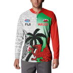 Custom Fiji And Wales Rugby Button Sweatshirt Fijian Tapa Welsh Mascots Dynamic Version