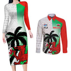 Custom Fiji And Wales Rugby Couples Matching Long Sleeve Bodycon Dress and Long Sleeve Button Shirt Fijian Tapa Welsh Mascots Dynamic Version