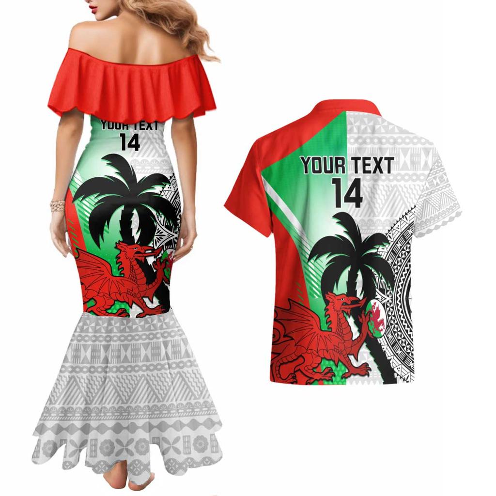 Custom Fiji And Wales Rugby Couples Matching Mermaid Dress and Hawaiian Shirt Fijian Tapa Welsh Mascots Dynamic Version