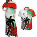 Custom Fiji And Wales Rugby Couples Matching Off Shoulder Maxi Dress and Hawaiian Shirt Fijian Tapa Welsh Mascots Dynamic Version