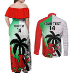 Custom Fiji And Wales Rugby Couples Matching Off Shoulder Maxi Dress and Long Sleeve Button Shirt Fijian Tapa Welsh Mascots Dynamic Version