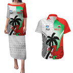 Custom Fiji And Wales Rugby Couples Matching Puletasi and Hawaiian Shirt Fijian Tapa Welsh Mascots Dynamic Version