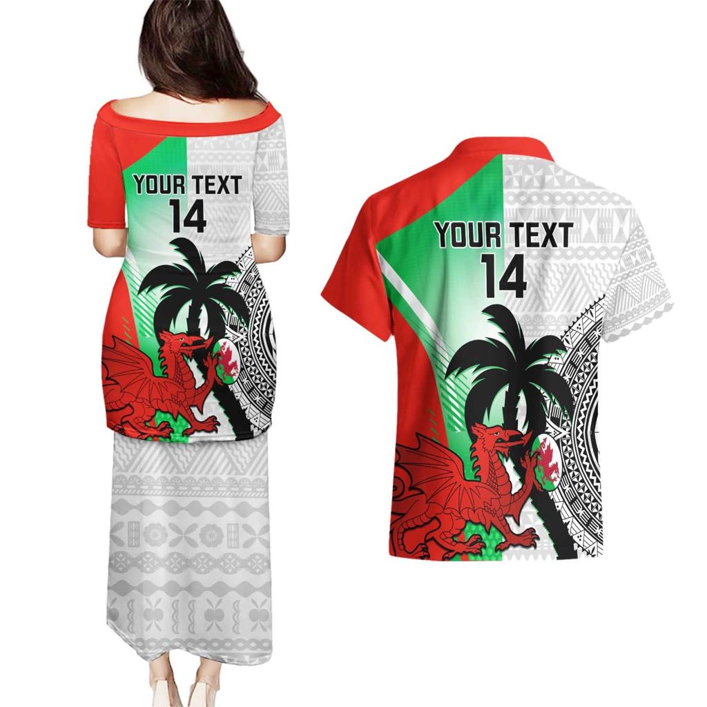Custom Fiji And Wales Rugby Couples Matching Puletasi and Hawaiian Shirt Fijian Tapa Welsh Mascots Dynamic Version