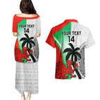 Custom Fiji And Wales Rugby Couples Matching Puletasi and Hawaiian Shirt Fijian Tapa Welsh Mascots Dynamic Version