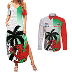 Custom Fiji And Wales Rugby Couples Matching Summer Maxi Dress and Long Sleeve Button Shirt Fijian Tapa Welsh Mascots Dynamic Version