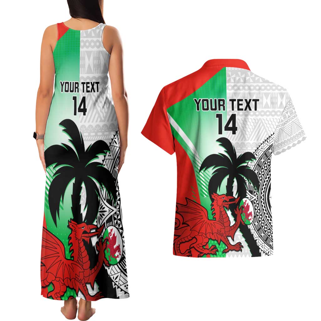 Custom Fiji And Wales Rugby Couples Matching Tank Maxi Dress and Hawaiian Shirt Fijian Tapa Welsh Mascots Dynamic Version