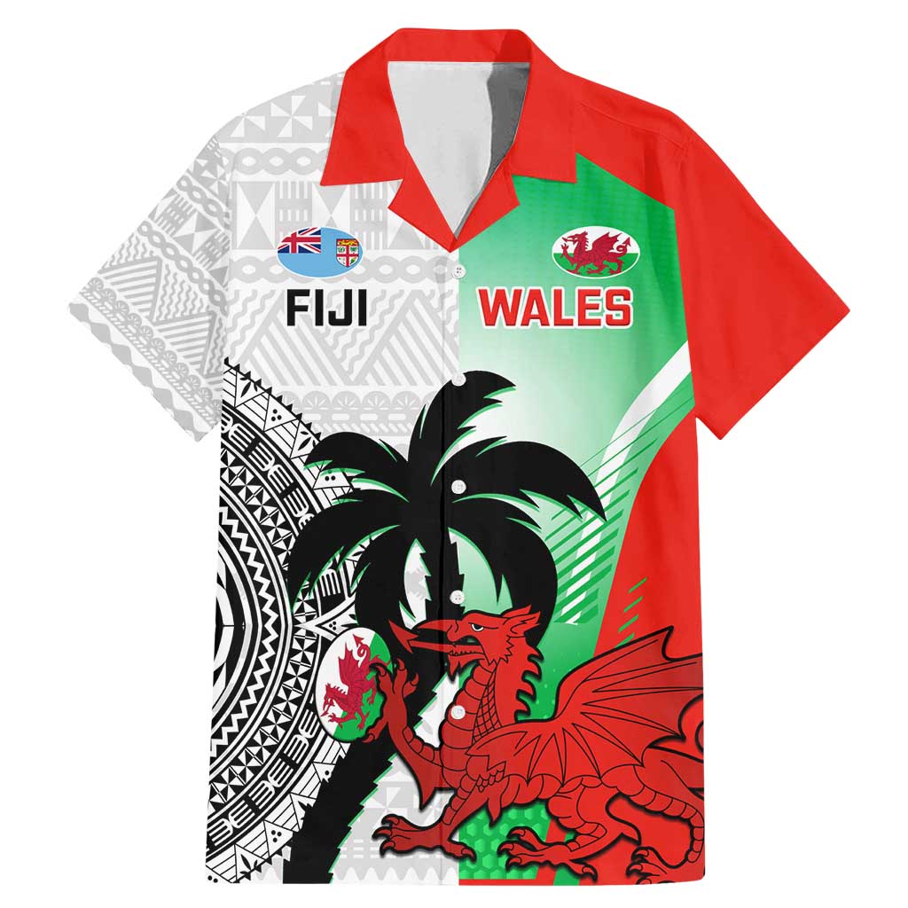 Custom Fiji And Wales Rugby Family Matching Mermaid Dress and Hawaiian Shirt Fijian Tapa Welsh Mascots Dynamic Version