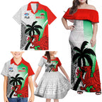 Custom Fiji And Wales Rugby Family Matching Off Shoulder Maxi Dress and Hawaiian Shirt Fijian Tapa Welsh Mascots Dynamic Version