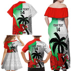 Custom Fiji And Wales Rugby Family Matching Off Shoulder Maxi Dress and Hawaiian Shirt Fijian Tapa Welsh Mascots Dynamic Version