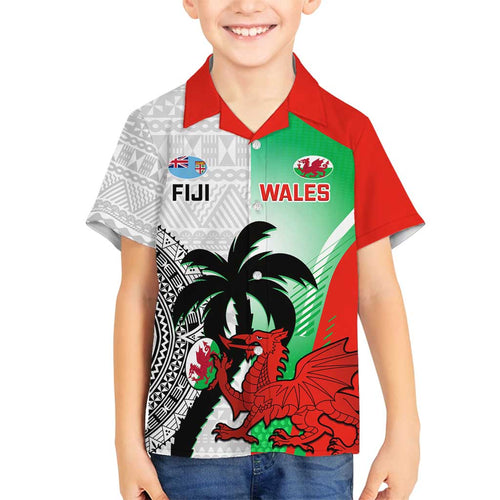 Custom Fiji And Wales Rugby Family Matching Off Shoulder Maxi Dress and Hawaiian Shirt Fijian Tapa Welsh Mascots Dynamic Version