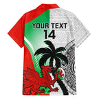 Custom Fiji And Wales Rugby Family Matching Off Shoulder Short Dress and Hawaiian Shirt Fijian Tapa Welsh Mascots Dynamic Version