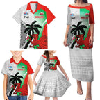 Custom Fiji And Wales Rugby Family Matching Puletasi and Hawaiian Shirt Fijian Tapa Welsh Mascots Dynamic Version