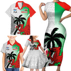 Custom Fiji And Wales Rugby Family Matching Short Sleeve Bodycon Dress and Hawaiian Shirt Fijian Tapa Welsh Mascots Dynamic Version