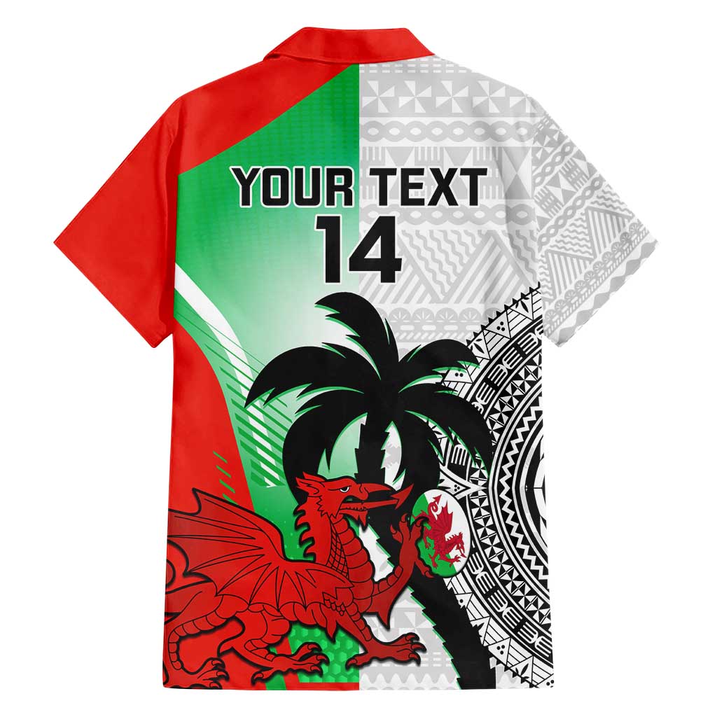 Custom Fiji And Wales Rugby Family Matching Short Sleeve Bodycon Dress and Hawaiian Shirt Fijian Tapa Welsh Mascots Dynamic Version