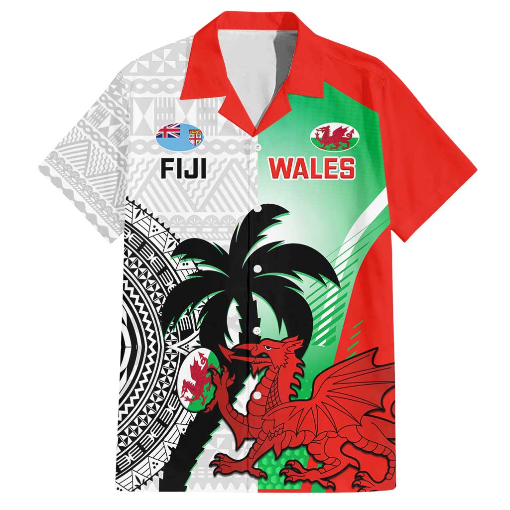 Custom Fiji And Wales Rugby Family Matching Tank Maxi Dress and Hawaiian Shirt Fijian Tapa Welsh Mascots Dynamic Version