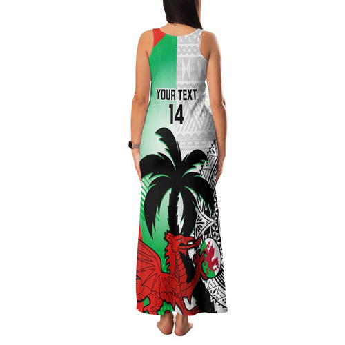 Custom Fiji And Wales Rugby Family Matching Tank Maxi Dress and Hawaiian Shirt Fijian Tapa Welsh Mascots Dynamic Version