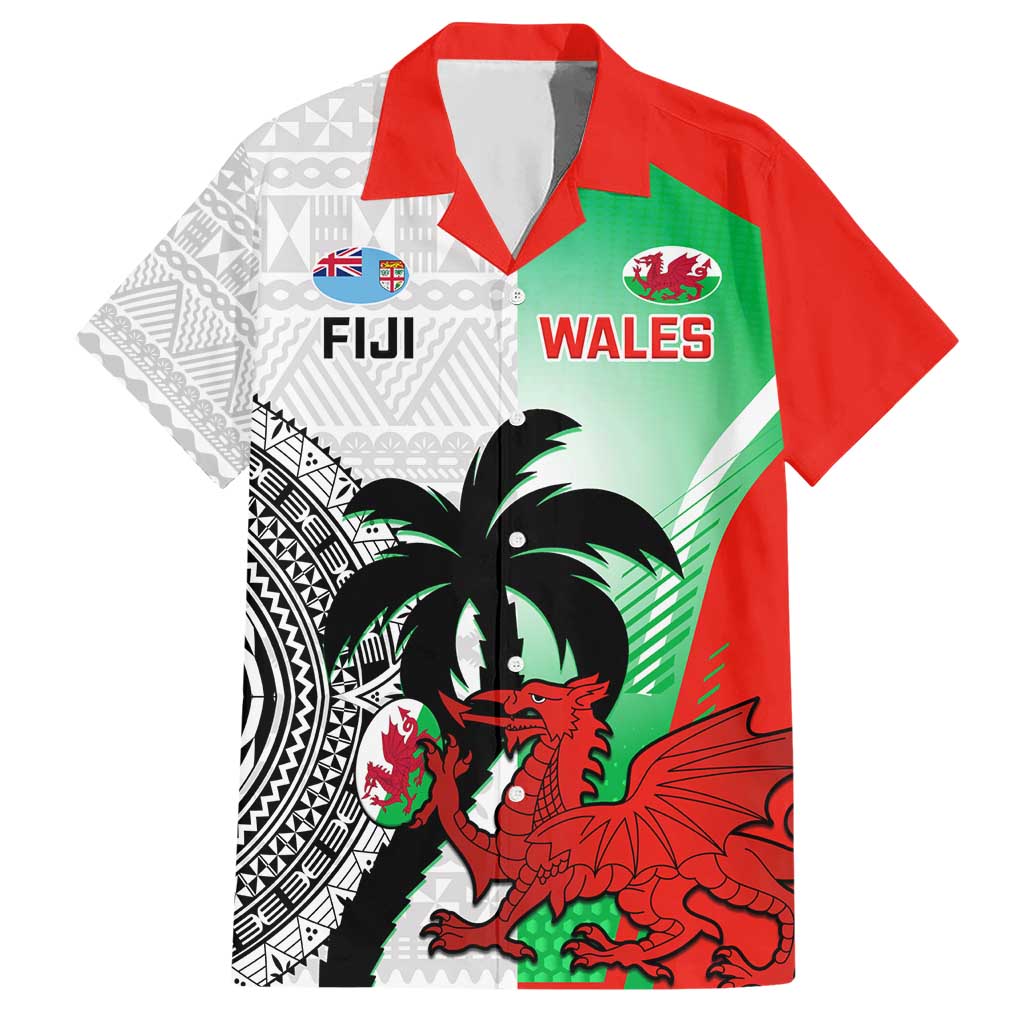 Custom Fiji And Wales Rugby Hawaiian Shirt Fijian Tapa Welsh Mascots Dynamic Version