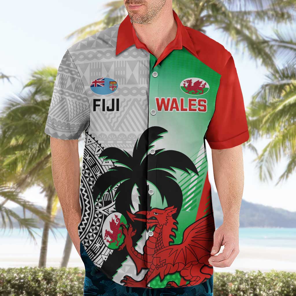 Custom Fiji And Wales Rugby Hawaiian Shirt Fijian Tapa Welsh Mascots Dynamic Version