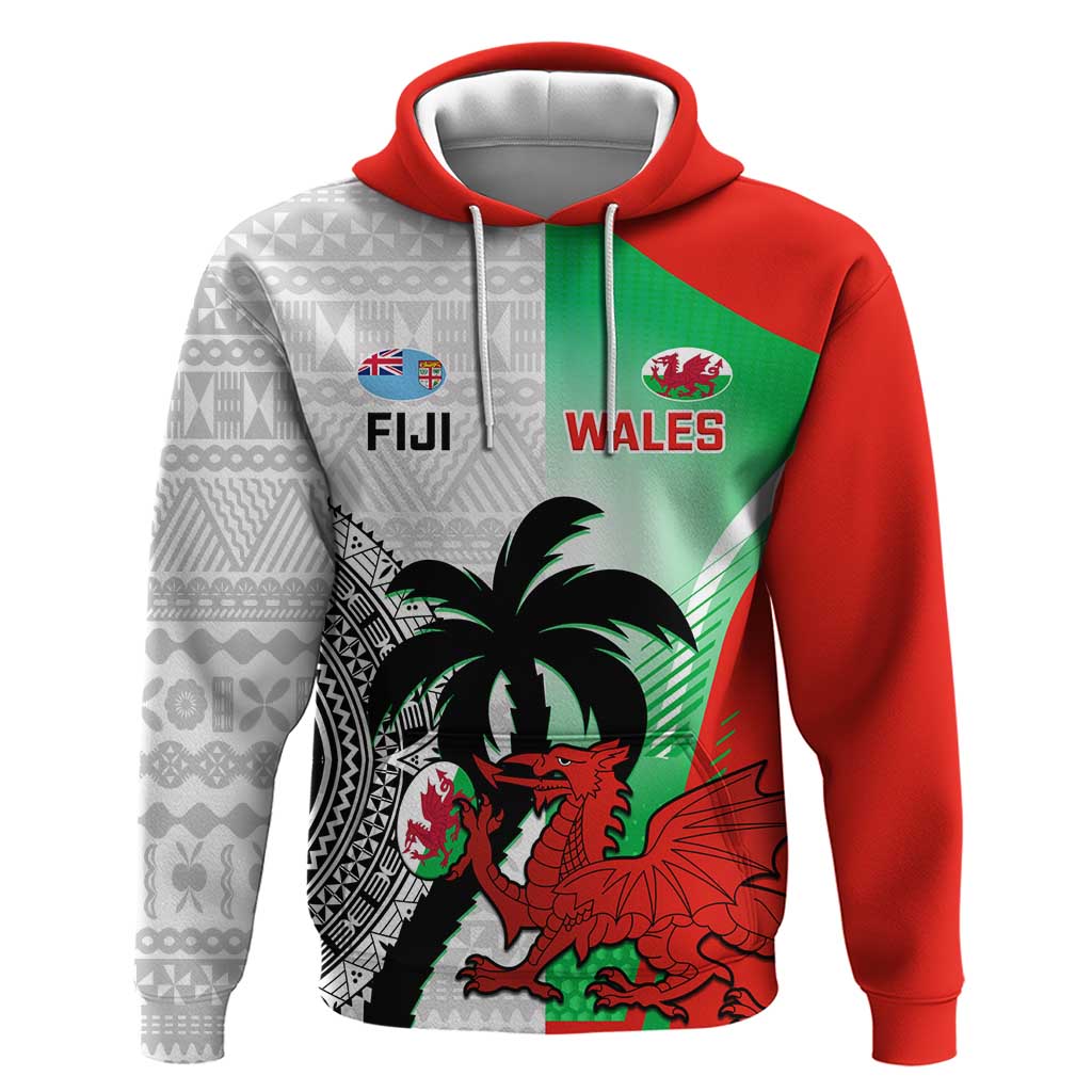 Custom Fiji And Wales Rugby Hoodie Fijian Tapa Welsh Mascots Dynamic Version