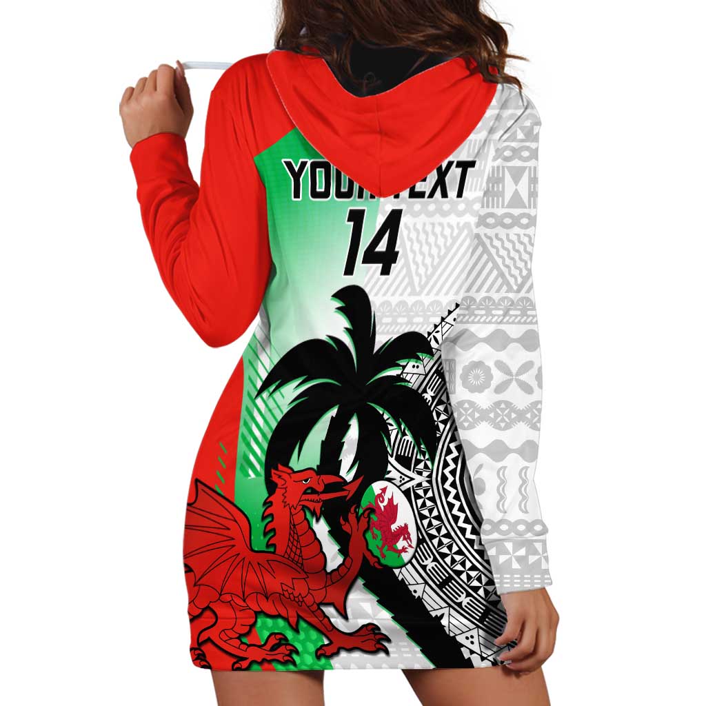Custom Fiji And Wales Rugby Hoodie Dress Fijian Tapa Welsh Mascots Dynamic Version
