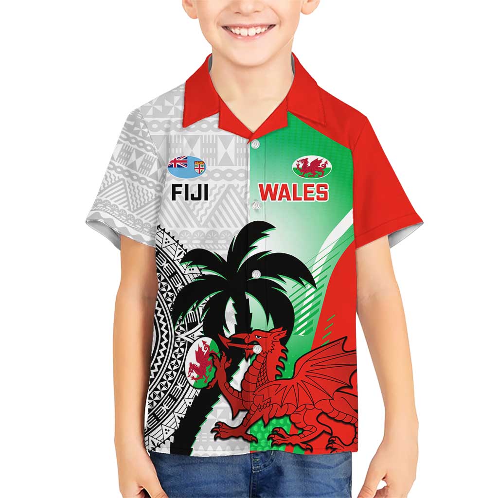 Custom Fiji And Wales Rugby Kid Hawaiian Shirt Fijian Tapa Welsh Mascots Dynamic Version