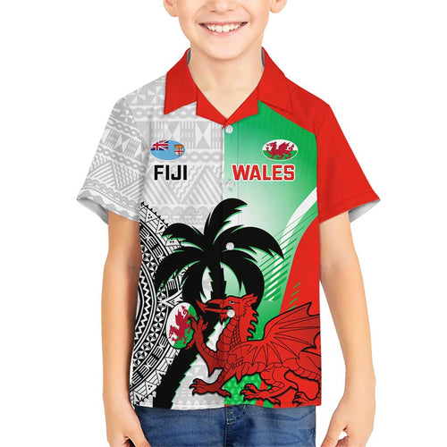 Custom Fiji And Wales Rugby Kid Hawaiian Shirt Fijian Tapa Welsh Mascots Dynamic Version