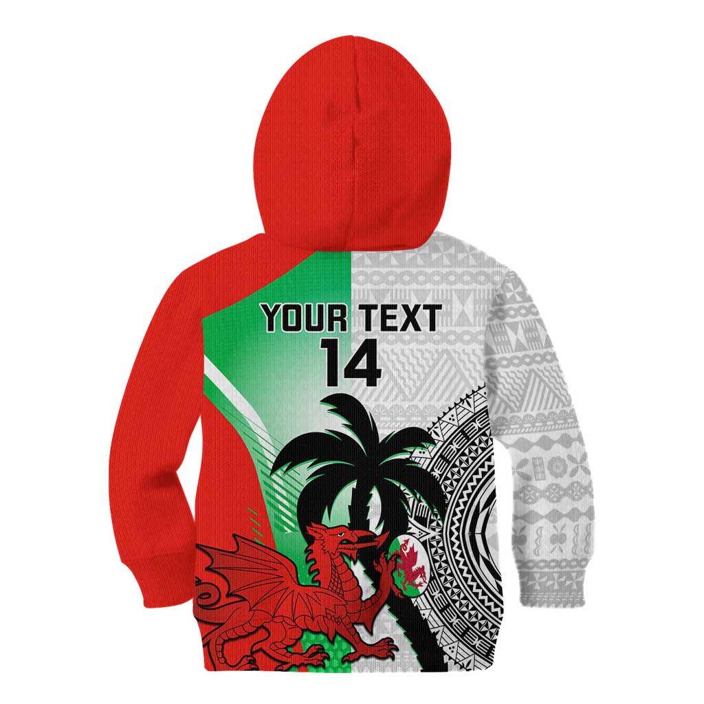 Custom Fiji And Wales Rugby Kid Hoodie Fijian Tapa Welsh Mascots Dynamic Version