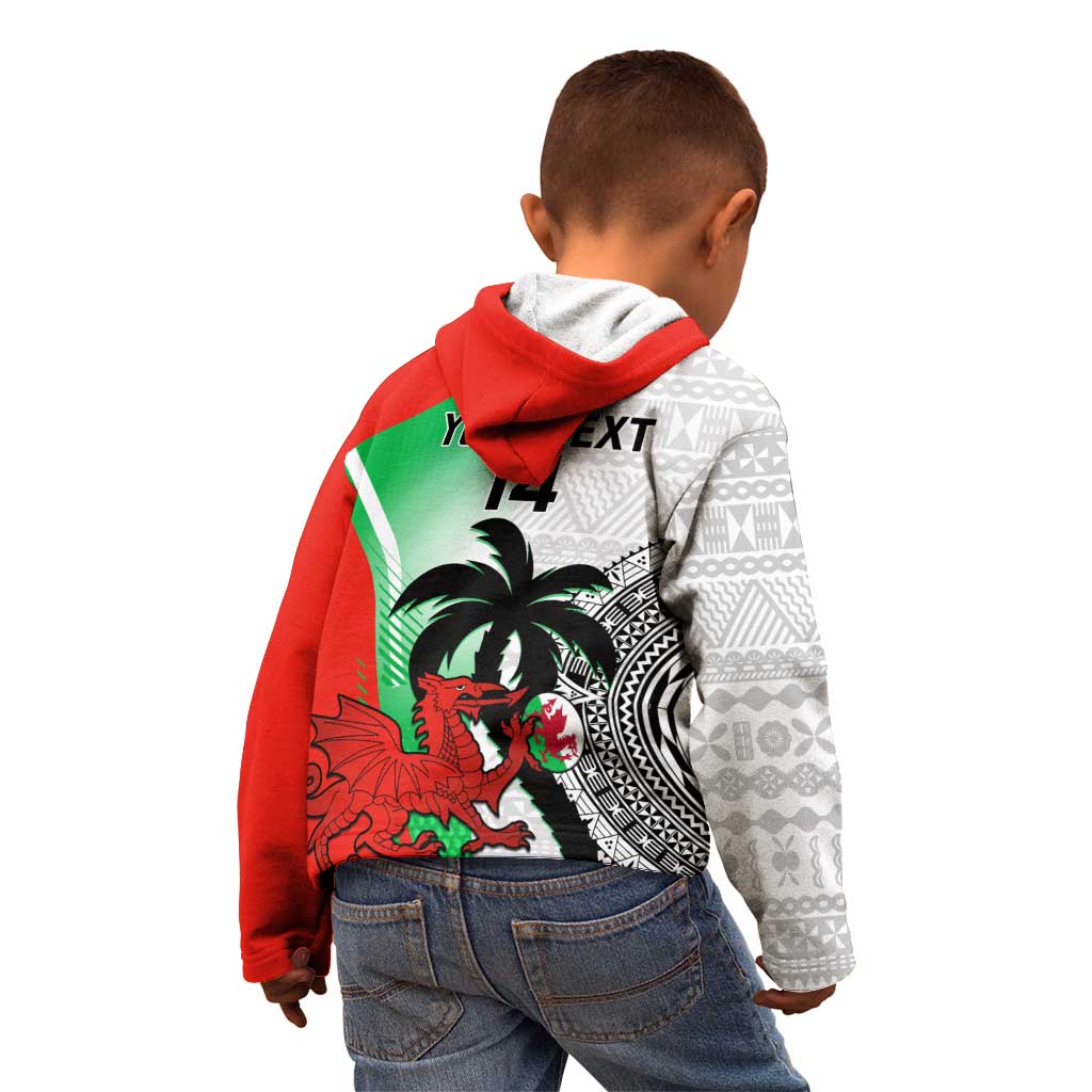 Custom Fiji And Wales Rugby Kid Hoodie Fijian Tapa Welsh Mascots Dynamic Version