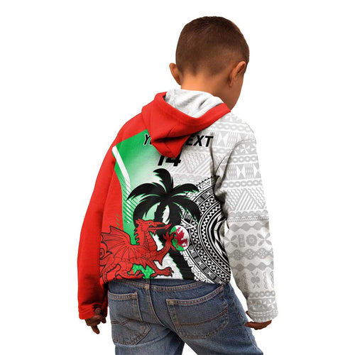Custom Fiji And Wales Rugby Kid Hoodie Fijian Tapa Welsh Mascots Dynamic Version